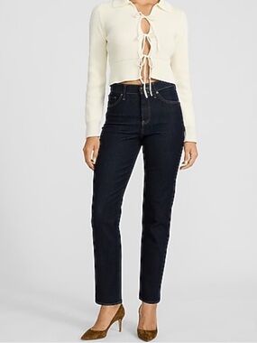 New Express High Waisted Dark Wash Straight Ankle Jeans Size 14